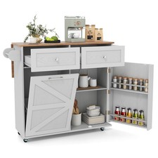 Rolling Kitchen Island Kitchen Island Cart w/ Drop Leaf Trash Can Cabinet