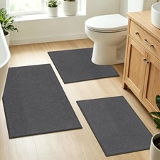 3 PCS Bathroom Rugs Sets Non Slip Washable Absorbent Thin Bath Mat Dark Gray