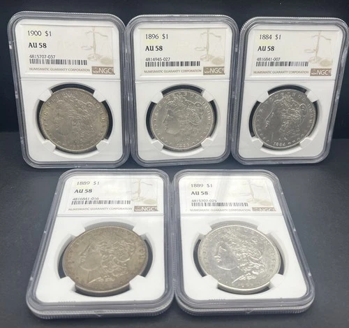 Lot of 1884-1900 $1 Morgan Silver Dollar Coins NGC AU 58