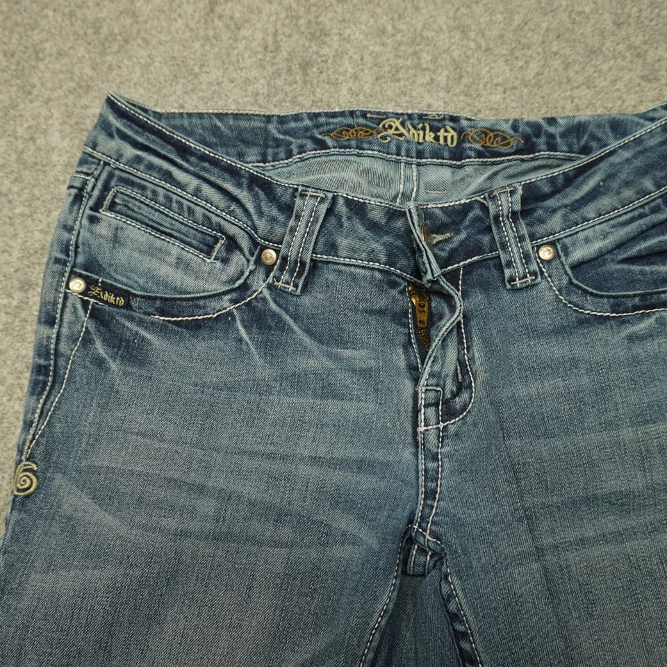 Pantalones de mezclilla para mujer Adiktd azul lavado talla 4 bolsillos bordados elásticos entrepierna de 27" Foto 2 de 4