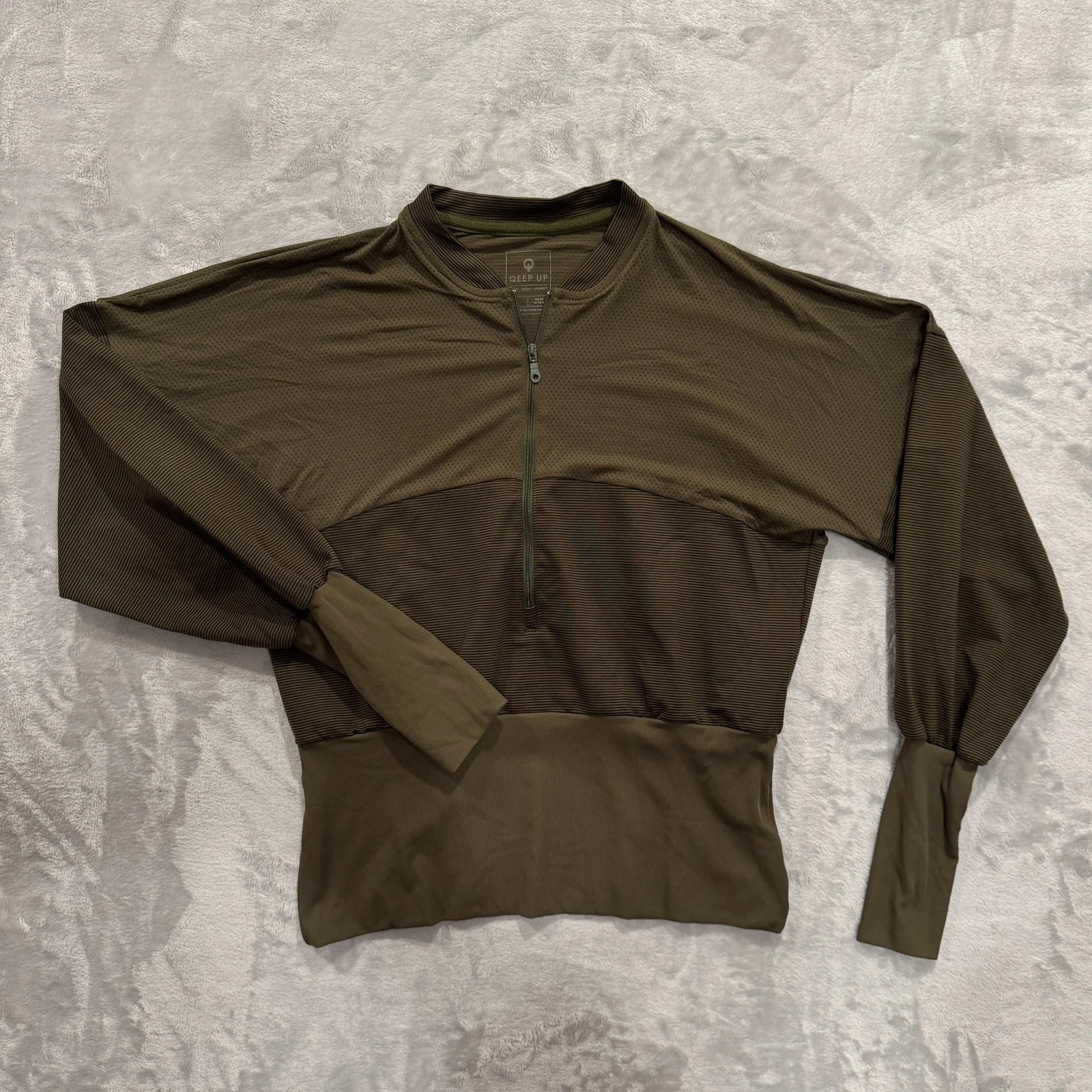 Qeep Up Throwback Half-Zip Sweatshirt Womens Large Green 1/4 Zip Lightweight