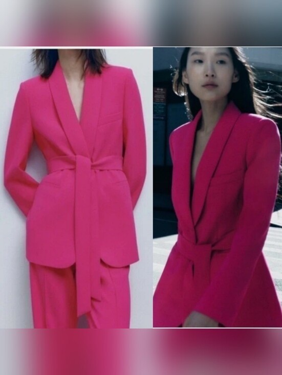 Zara | Fuchsia Belted Tuxedo Collar Blazer