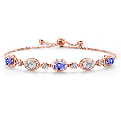 18K Rose Gold Plated Silver Tanzanite and and Lab Grown Diamond Bracelet For