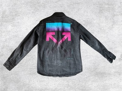 Off-White Denim Cool Shirt Herren M Grau Farbverlauf Streetwear Guter Zustand