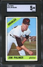 JIM PALMER 1966 TOPPS #126 SGC 5 RC ROOKIE CARD BASEBALL HOF CENTERED BEAUTY!. rookie card picture