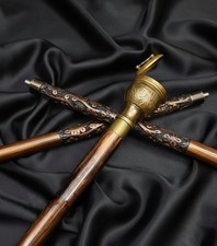 Antique Style Brass Compass Walking Stick - Handmade Victorian Vintage Cane Gift