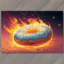 Art Print Flaming Donut Blue Frosting Sprinkles Dessert Explosion Inferno