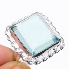 Blue Topaz Gemstone 925 Sterling Silver Ring Size 7 l753