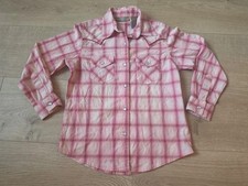 Wrangler Girls Youth Shirt Pearl Snap Pink Plaid Western Long Sleeve Size Small