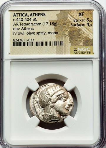 Athens Attica Owl Tetradrachm NGC XF Ancient Silver Coin