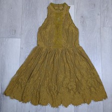 Free People Verushka Mini Lace Dress Womens 12 Brown Sleeveless Mock Neck Lined