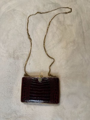 VTG Scuola del Cuoio Florence Italy Burgundy Alligator Embossed Chain Frame Bag