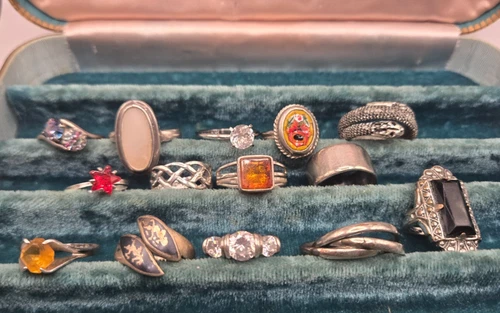 Vintage Lot of 14 Sterling Silver Rings, Various Sizes  54.9 Grams Lot #3