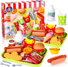 Pretend Food Toy Set for Kid Kitchen, Fake Food Plastic Burgers Sandwich Toys...