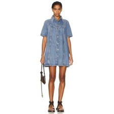 NWT Ganni Vintage Washed Denim Mini Dress in Mid Blue Vintage Size Medium