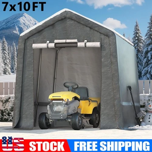 7x10 ft Portable Heavy Duty Outdoor Storage Shed with Roll-up Door & Vent - Gray