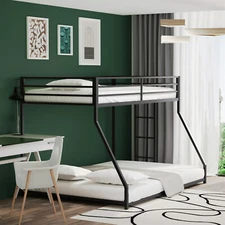 Twin Over Full Bunk Beds Heavy Duty Metal Bed Frames for Kid's Dormitory Bedroom
