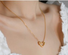 Women Gold Plated Titanium Stainless Steel Irregular Gold Heart Necklace 16-18"