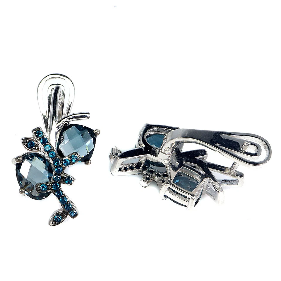 Pendientes de plata de ley 925 ovalados topacio Londres 8x6 mm joyas de piedras preciosas naturales Foto 3 de 4