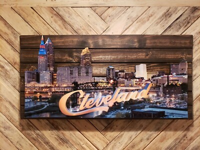 Cleveland Riverview Skyline Shadow Plaque by Shadow Box Creations 18''x9''