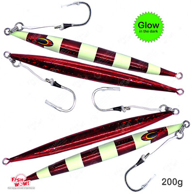 4pcs 7oz Fast Slow Metal Fish Vertical Jig Jigging Red Glow Fishing Lure Bait
