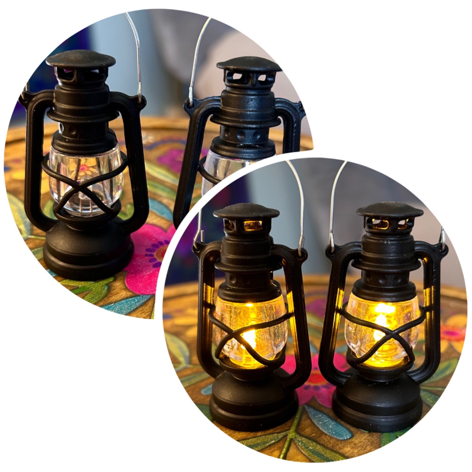 2 Small Dollhouse Light Up Lanterns LED 1:12 Scale BLACK