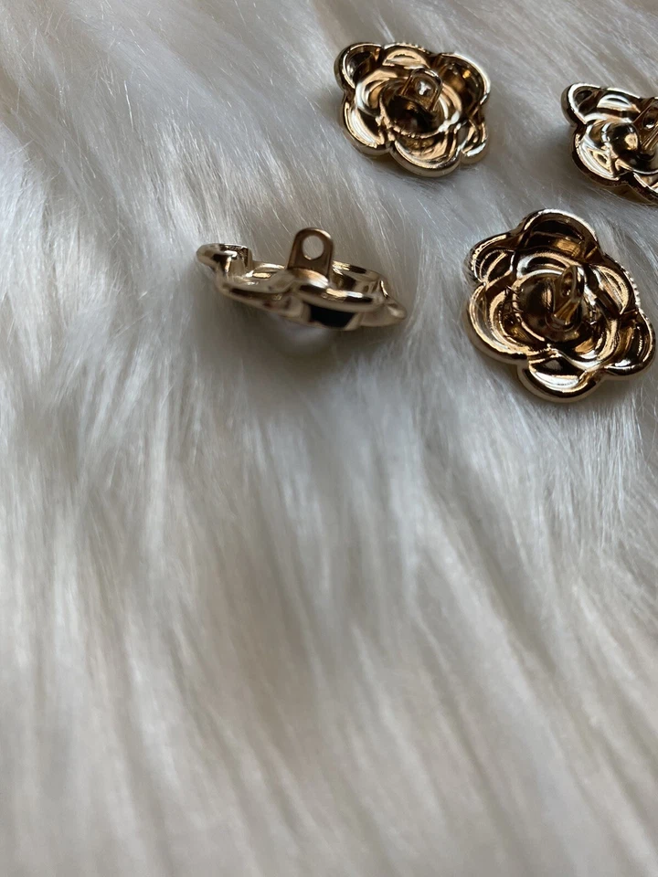 Black Camellia Flower buttons Faux Pearl White Gold Color Lot Of 5 New DIY Sew - Image 4 of 4