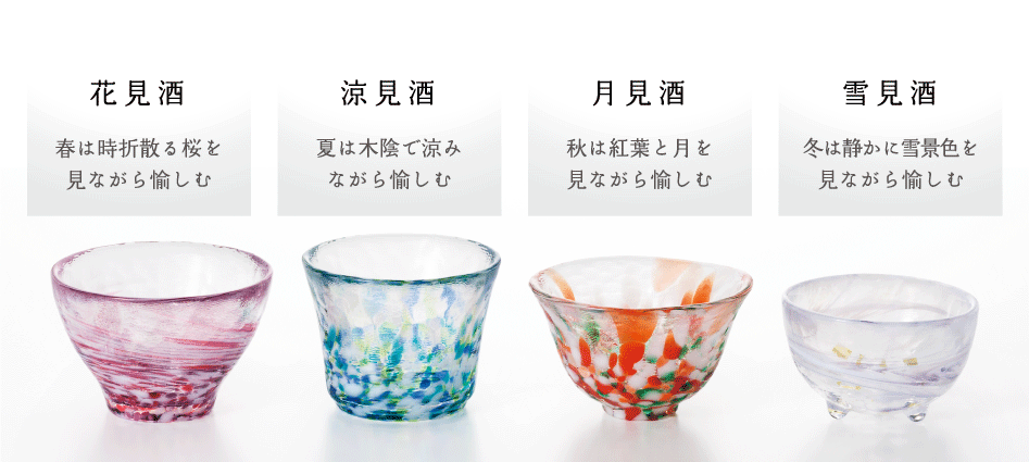Tsugaru Vidro Handcrafted Mini Glass Set Elegant Japanese Sake Cups Perfect For Any Occasion Made In Japan Four Seasons 4 Pcs Sake Glass 1 7 2 9 Fl Oz