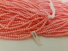 12 Strands Japanese 3.5mm Round Pink Acrylic Pearls Plastic Beads 60" Vintage