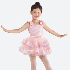 Revolution Dancewear pink floral lace layered skirt small child dance costume