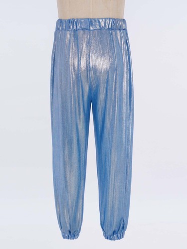 Kids Girls Jazz Dance Metallic Shiny Ribbed Pants Stage Performance Costume - Picture 80 of 101