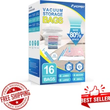 16 Pack Best Vacuum Storage Bags with Hand Pump-4 Jumbo+4 Large+4 Medium+4 Small