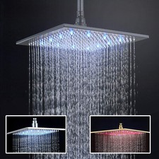 10"12"16" LED Shower Head Square Rainfall High Pressure Overhead Top Spray