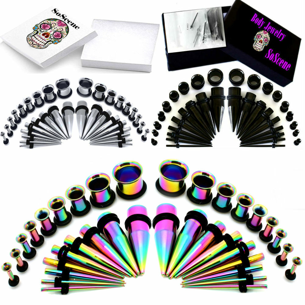 Ear gauging stretching kit 36 pieces Stainless Steel 36 pieces