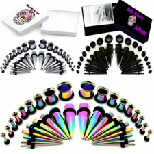 Ear gauging stretching kit 36 pieces Stainless Steel 36 pieces tapers/plugs kit 
