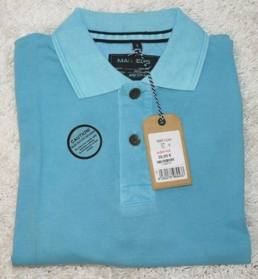 MARVELIS Poloshirt Polo Shirt Kurzarm Piquee aqua hellblau USED WASHED Gr. S/48