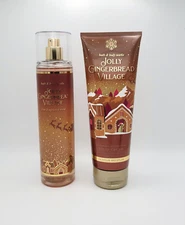 2 Bath & Body Works Jolly Gingerbread Village Body Mist & Body Cream Set 8 fl oz