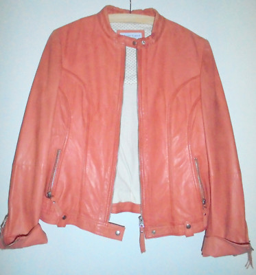 Leder Jacke Bikerstyle von Marie Lund Gr. XXL/ 44, Lachs, Taschen Reißverschluss