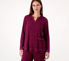 NEW LOGO Lounge by Lori Goldstein S Brushed Loop French Terry Top Plum QVC 6763