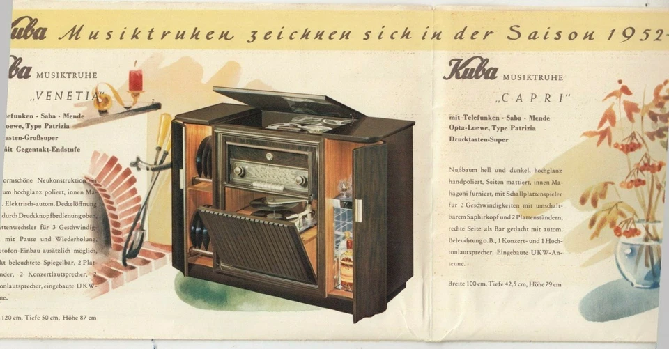 Rare Vintage Radio Brochure - KUBA - German console radios - Capri - Venetia ad  - Image 3 of 4