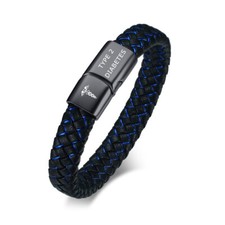 Medical Alert Genuine Braided Leather Men Bracelet Cuff Personalized Engraving