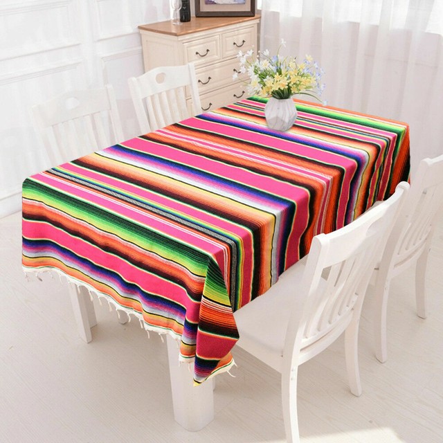 Mexican Serape Table Runner Fringe Cotton Tablecloth Party Decor Picnic