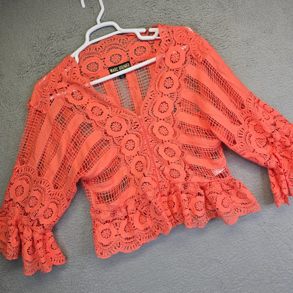 Chaqueta Marc Bouwer Top de Encaje para Mujer L Naranja Cottagecore Boho Chic Peplum Cremallera Foto 2 de 4