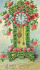 1910 Rosa Crisantemo Dresde Trébol Dorado Reloj Abuelo Año Nuevo Postal