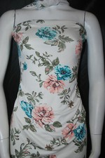 Rayon Stretch Jersey Knit Fabric Beautiful Floral Cream/Teal Multi color 9 oz