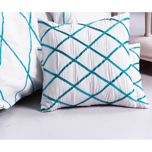 Turquoise Blue Quilt Cover Diamond Cross Aqua Ribbon Applique Duvet Cover Set - Picture 4 of 4