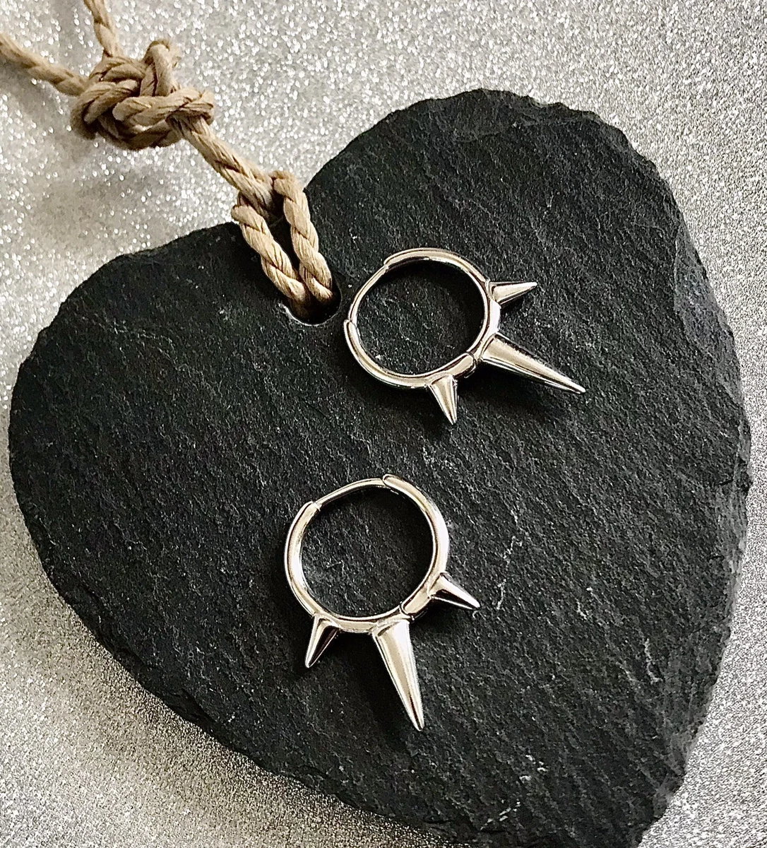 Sterling silver sale spike hoop earrings