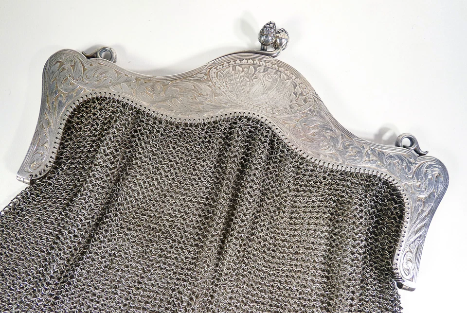 ⚜️ ANTICA BORSETTA ARGENTO ART NOUVEAU LIBERTY EPOCA 1910 BORSA BORSELLO - Immagine 4 di 4