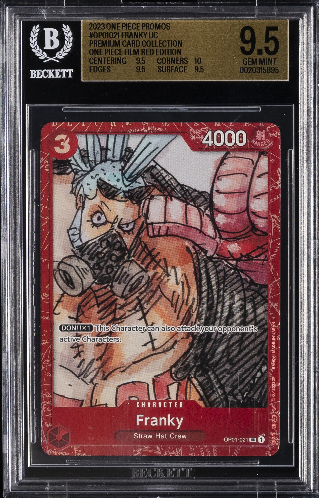 2023 ONE PIECE PROMOS PREMIUM CARD COLLECTION #OP01-021 FRANKY BGS 9.5 view 1