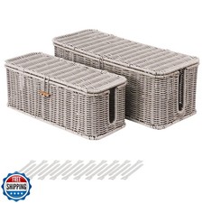 BROWNLILY Cable Management Box, Rattan Style Cord Organizer for D